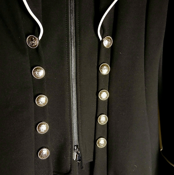 Joseph Ribkoff Black Military Style Blazer with Silver Buttons But Zip Front EUC - Picture 2 of 7